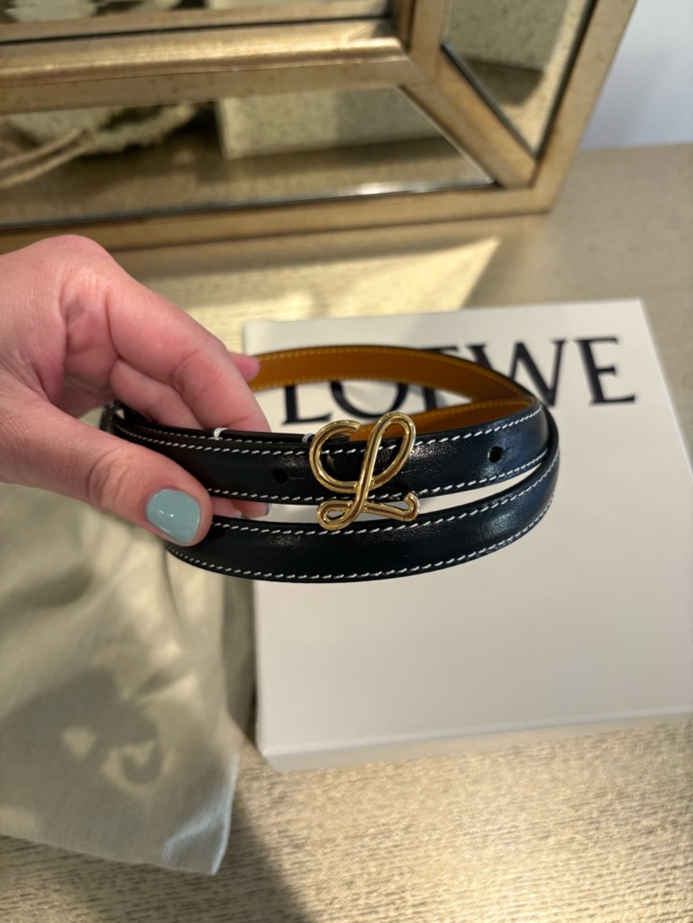 Loewe Black Skinny Leather Belt Gold L Collection SS 23 Size 75 Small - Picture 10 of 16
